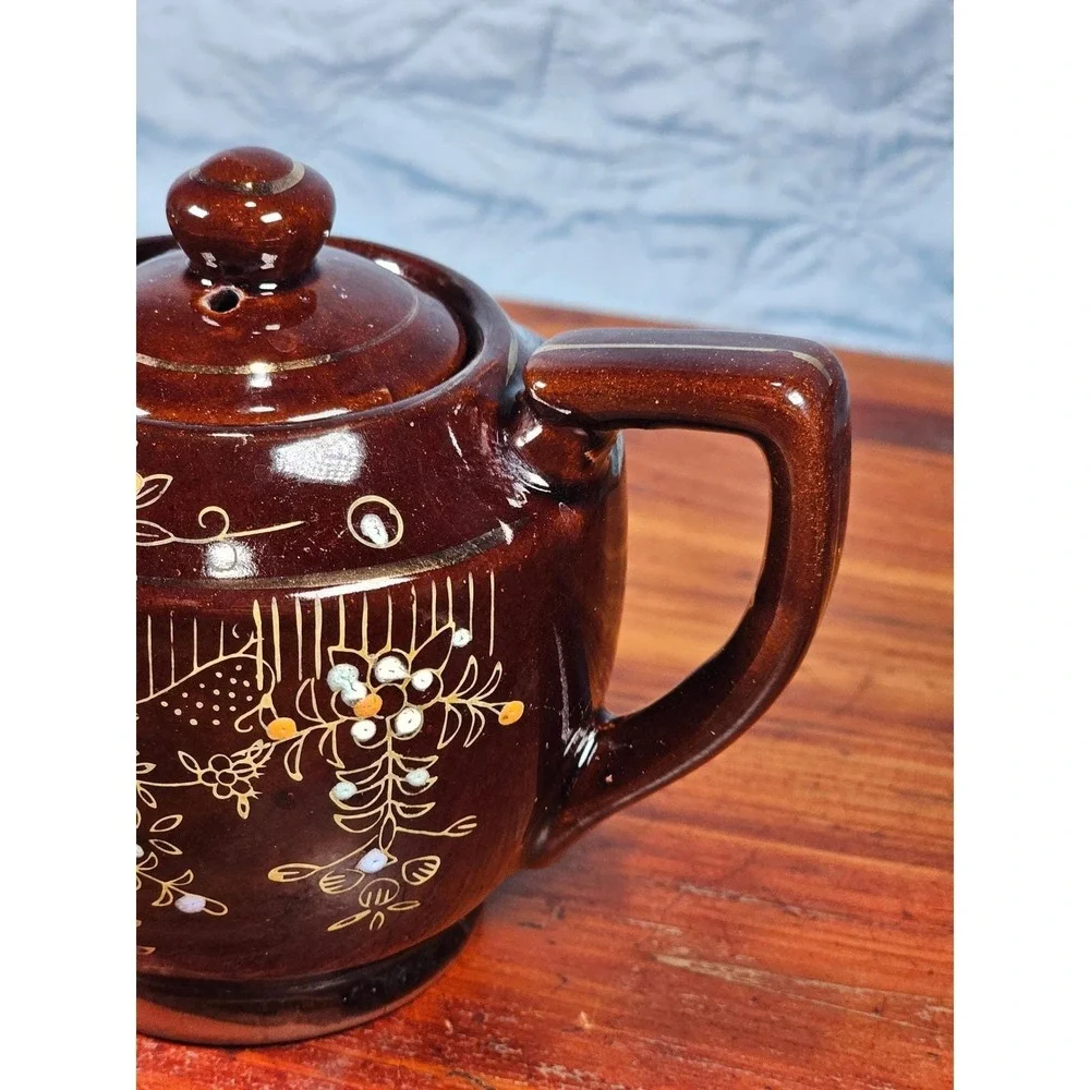 Vintage Made in Japan Brown Floral Ceramic Teapot Decorative Cottage Decor